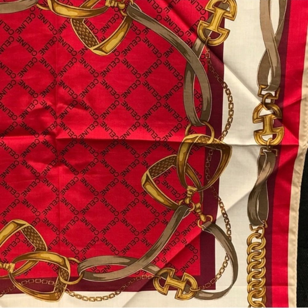 Celine Red and Gold Chain Motif Scarf / Bandana LNC - Picture 11 of 11